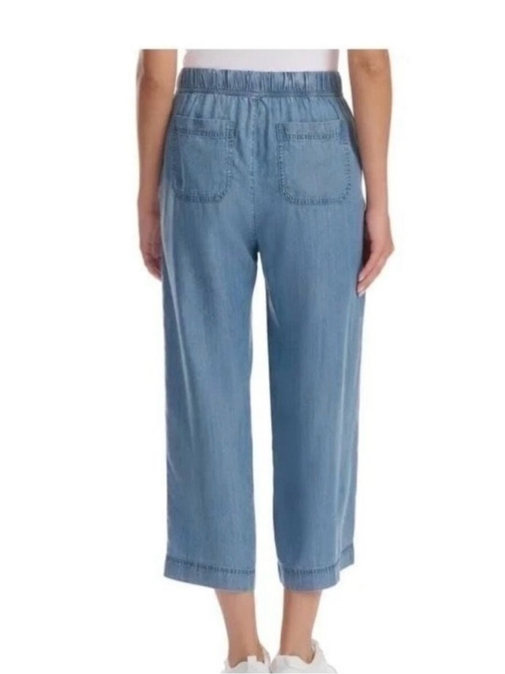 NWOT Womens Splendid Chambray Blue Wide-Leg Cropped Capris XL Costco - Picture 2 of 8